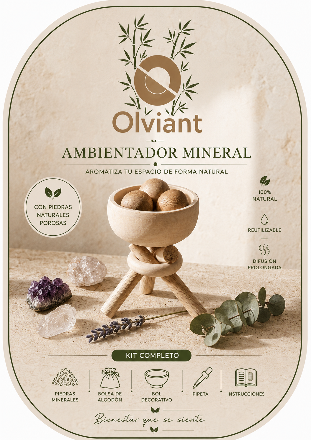 OLVIANT Ambientador Mineral para Hogar, Difusor Reutilizable de Madera - Imagen 4
