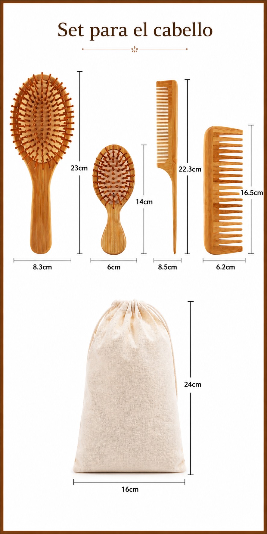 Juego de cuatro cepillos de Bambú para el cabello - Imagen 5