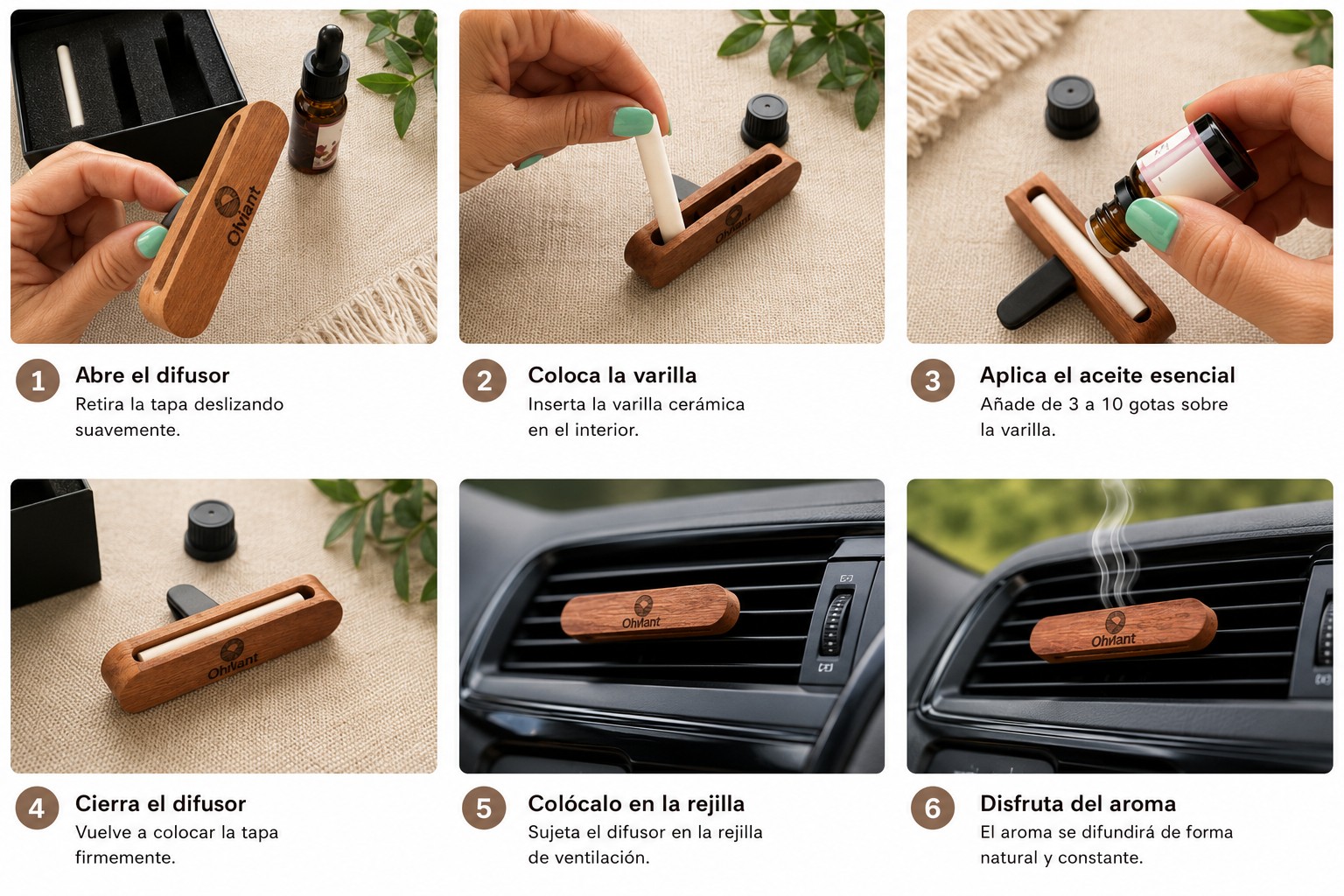 Ambientador para coche de Madera con aceite esencial - Imagen 2